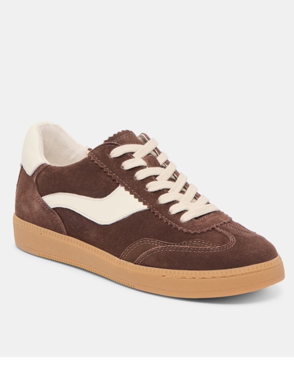 Dolce Vita Chocolate Brown Suede Sneakers with Cream Accents